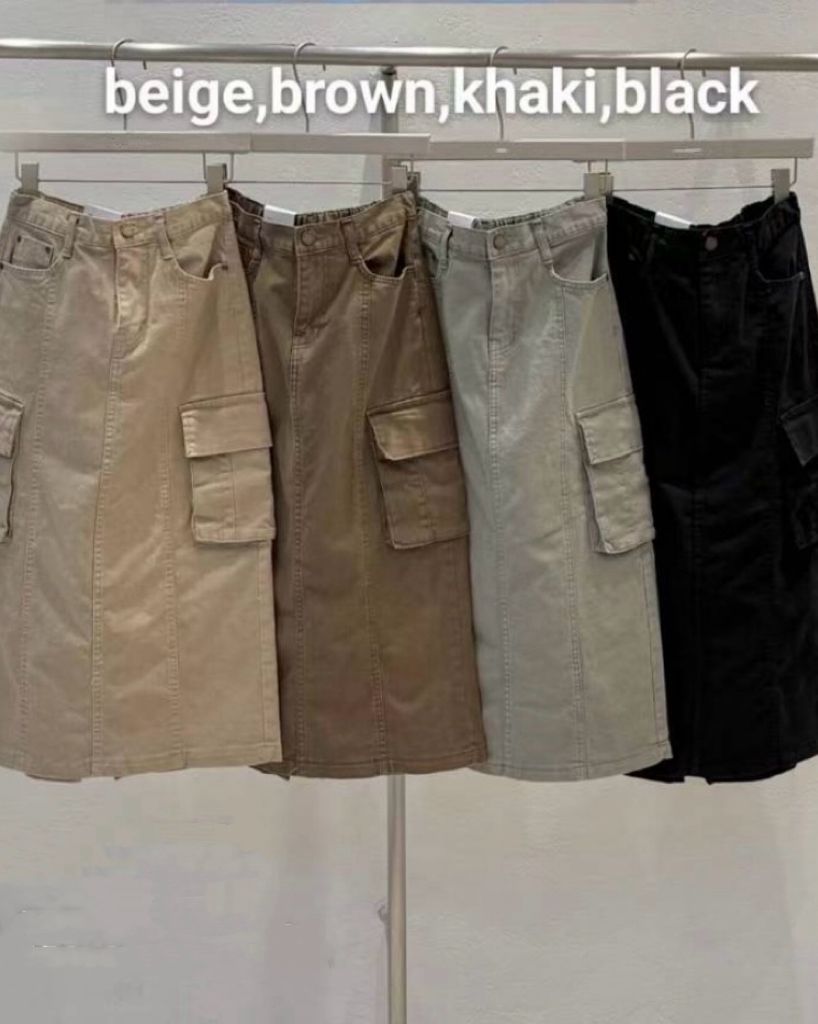 韓國工裝中長扯布裙