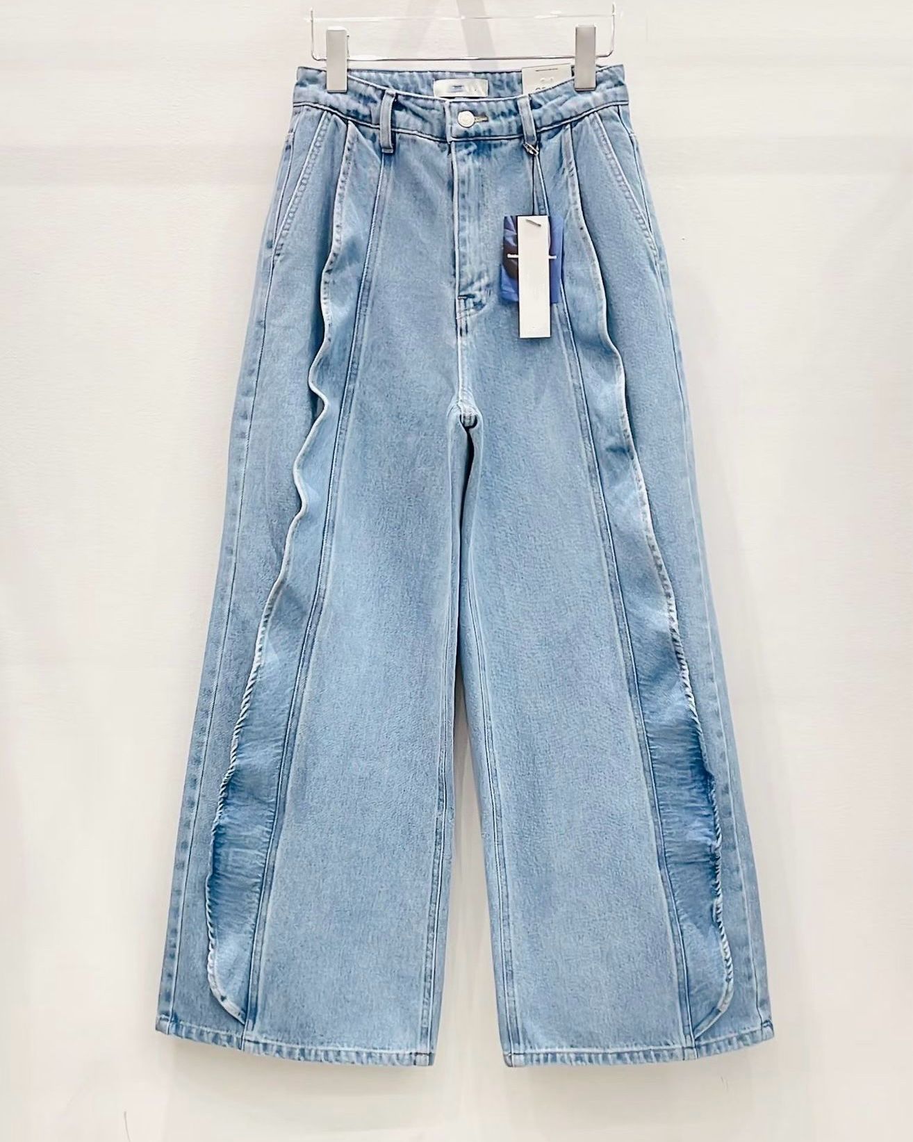 韓國荷葉邊闊筒牛仔褲