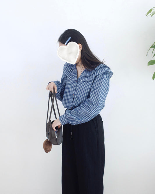 韓國格仔荷葉邊襯衫