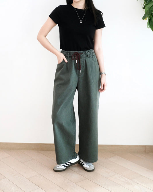 韓國全橡筋直筒扯布褲