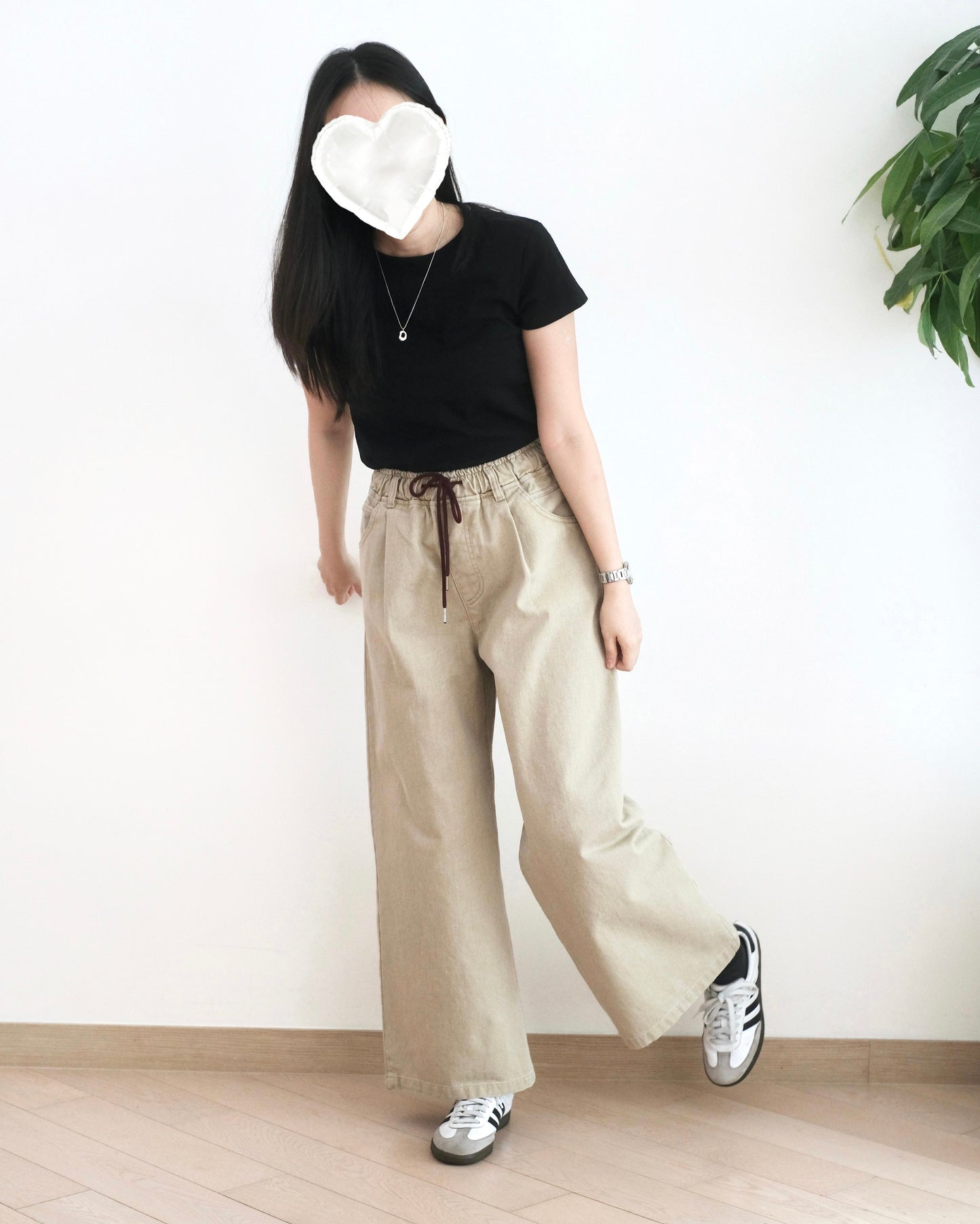 韓國全橡筋直筒扯布褲
