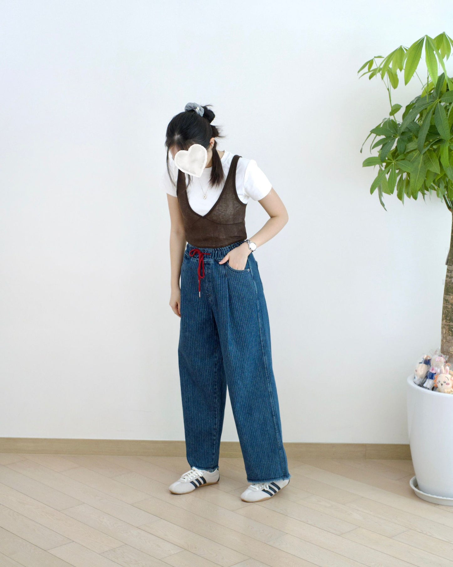 韓國直筒條紋牛仔褲