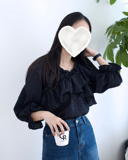 韓國Ruffle波點襯衫