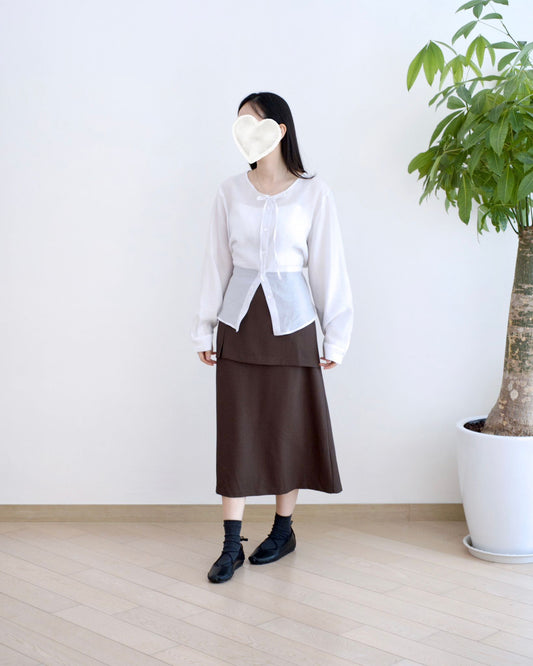 韓國高腰假兩件中長裙