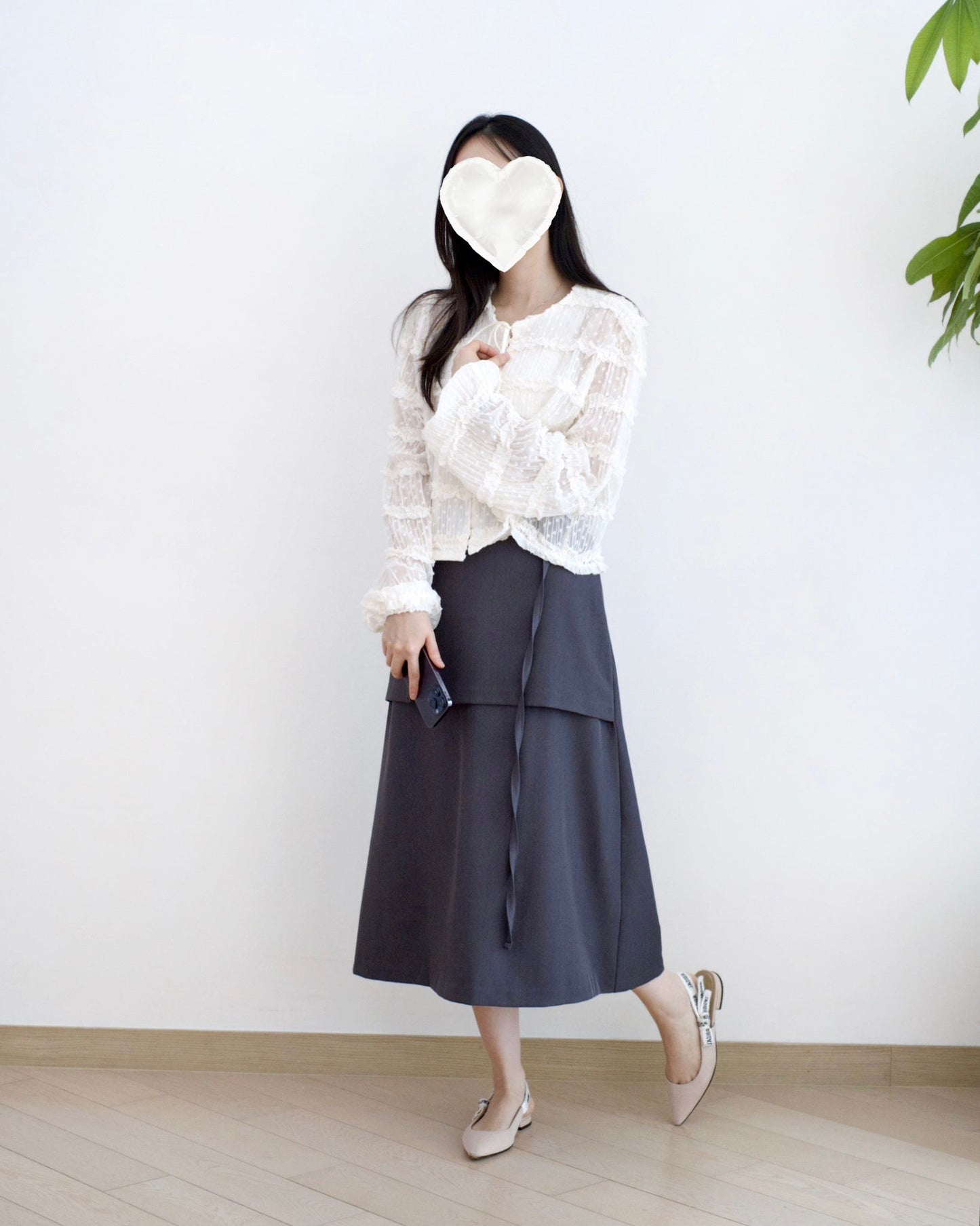 韓國高腰假兩件中長裙