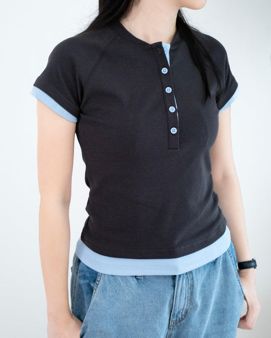 撞色拼接鈕扣Tee
