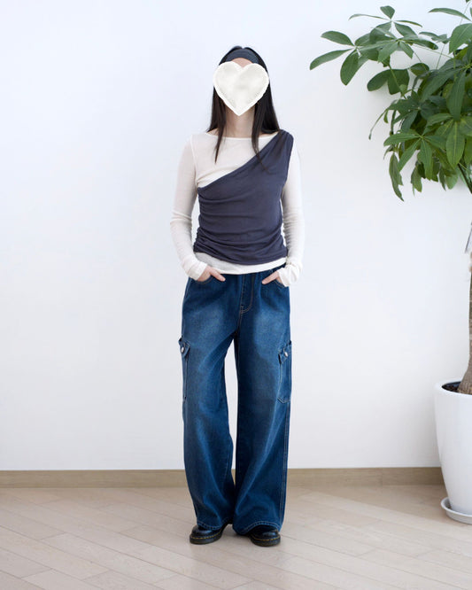 Vikini 洗水闊筒全橡筋牛仔褲