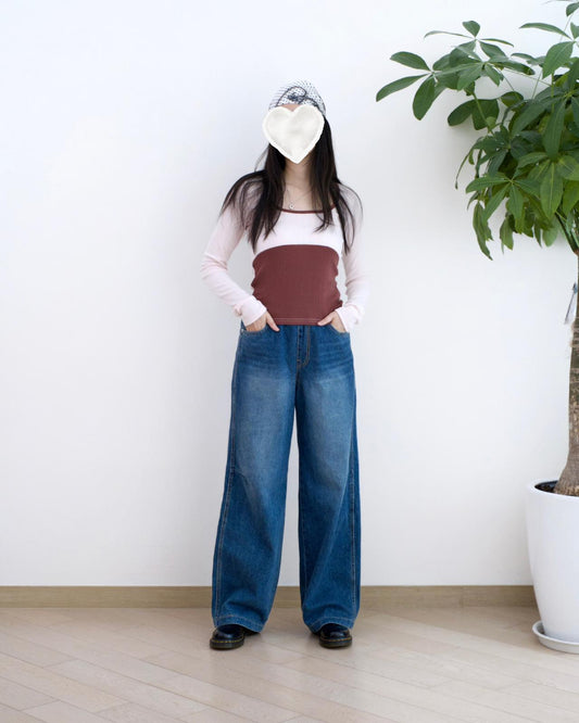 Vikini 洗水闊筒全橡筋牛仔褲