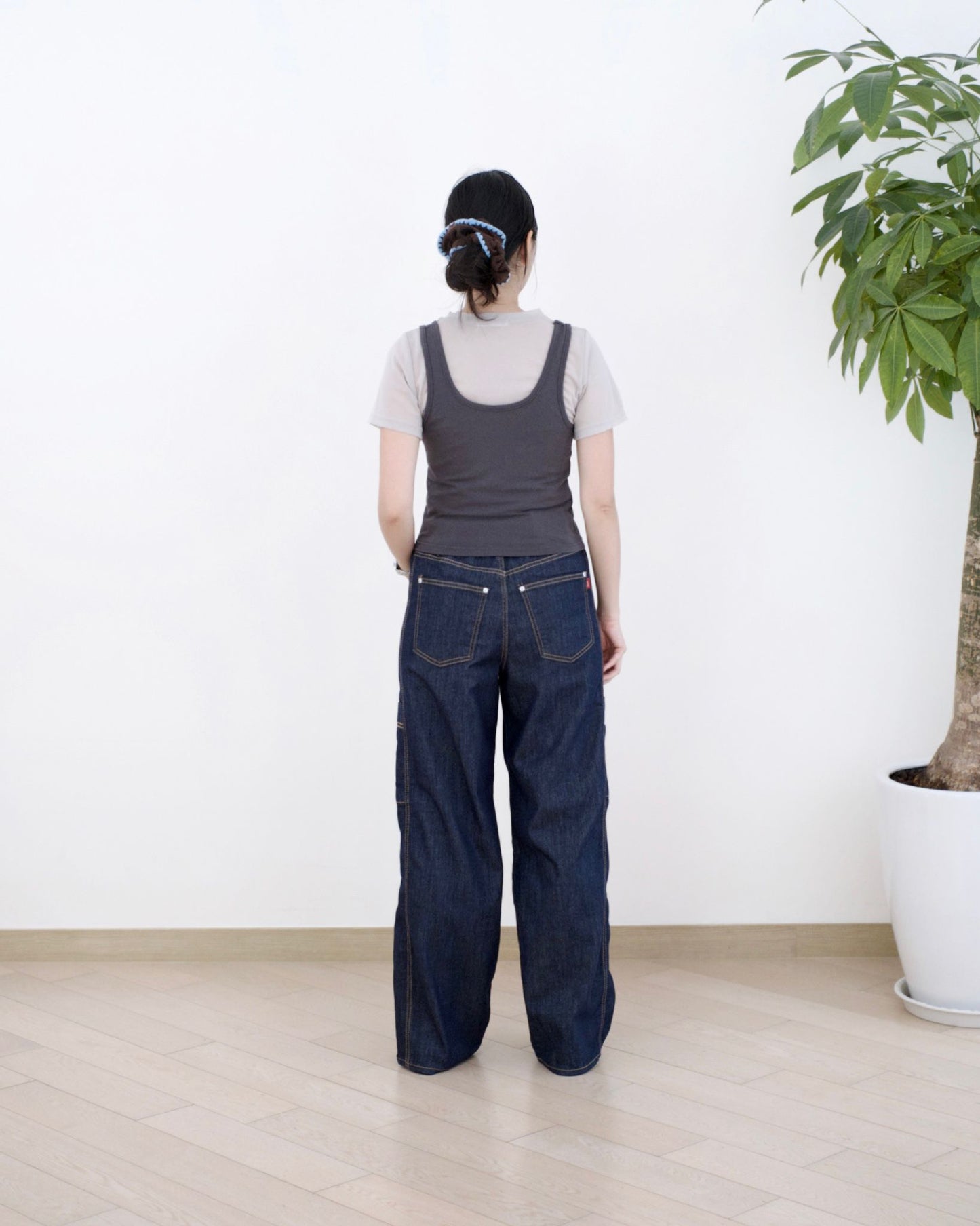 Vikini 全橡筋闊腳工裝牛仔褲