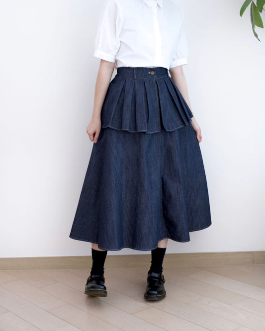 韓國百摺中長牛仔裙