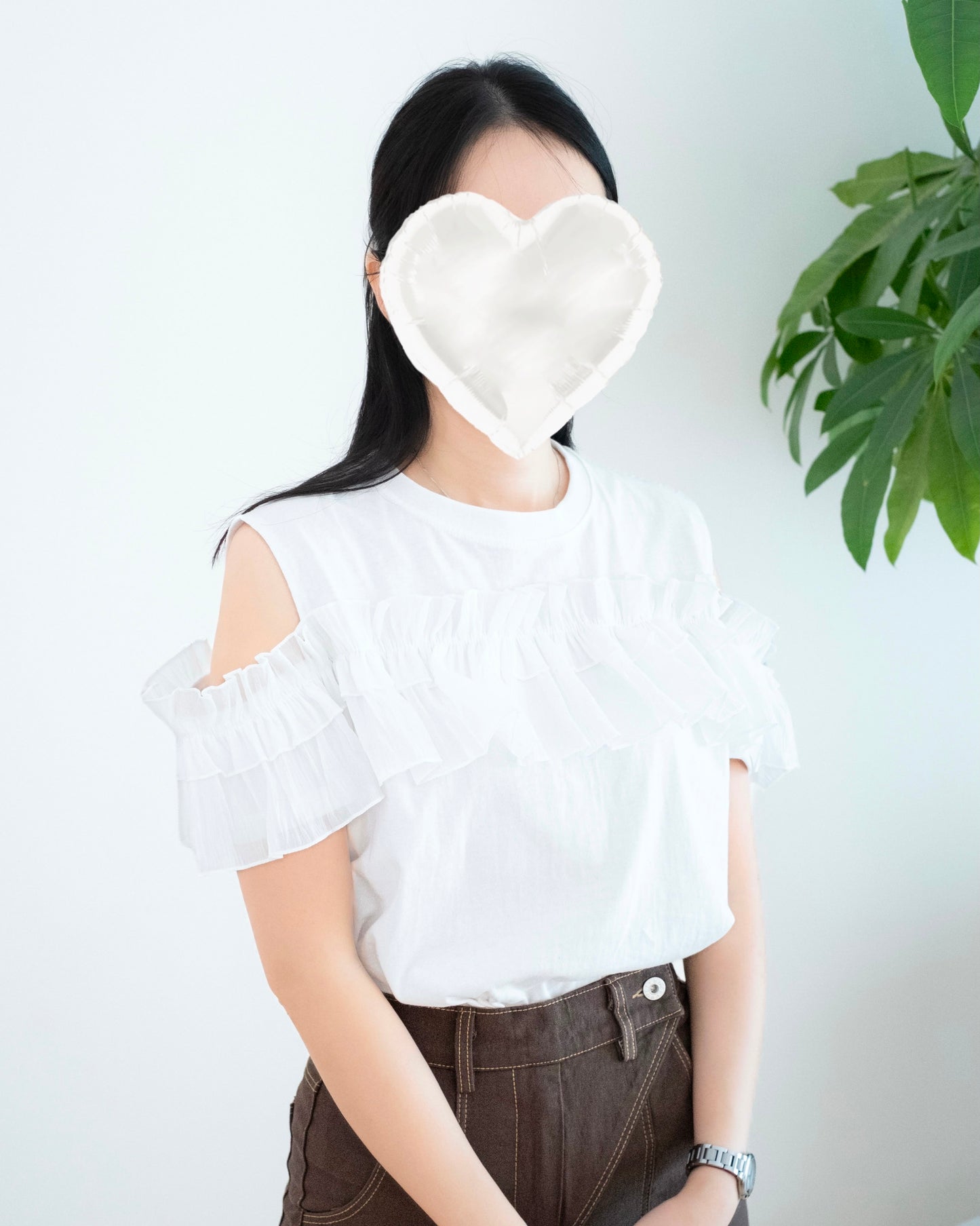 拼紗Ruffle露肩小背心