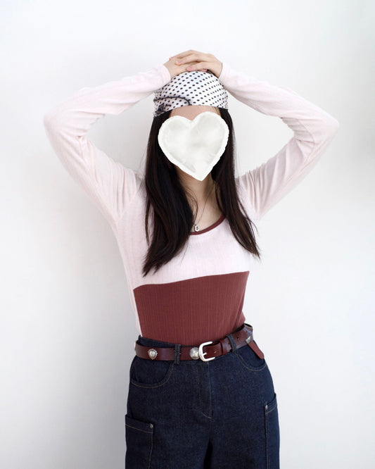 韓國小U領拼色Tee