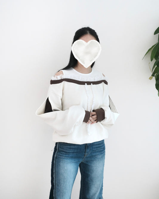 韓國假兩件Lace袖拼接衛衣