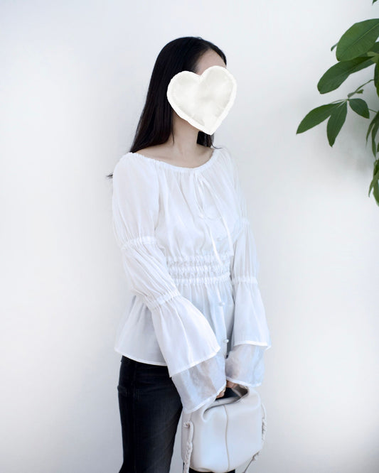 韓國一字膊喇叭袖襯衫