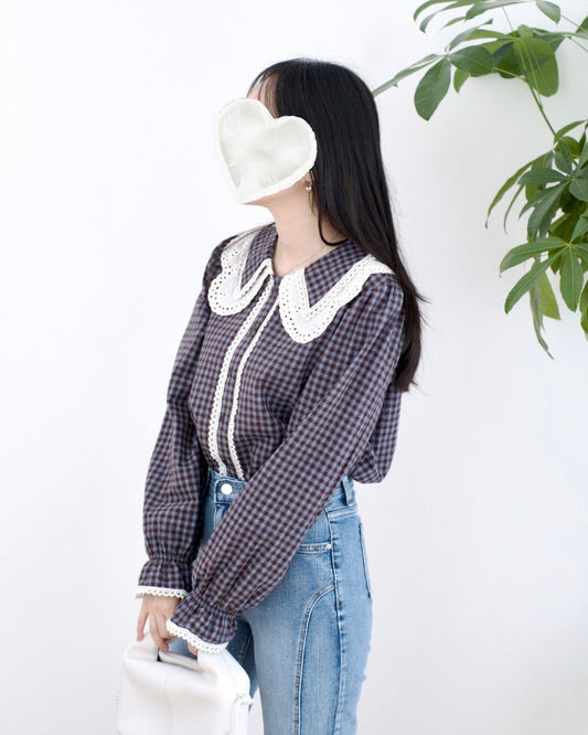 韓國Lace花邊格仔襯衫
