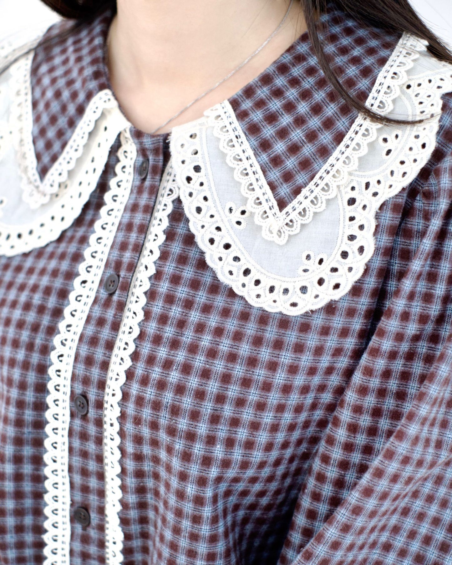 韓國Lace花邊格仔襯衫