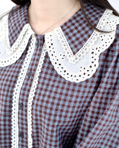 韓國Lace花邊格仔襯衫