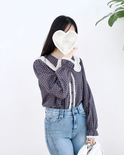 韓國Lace花邊格仔襯衫