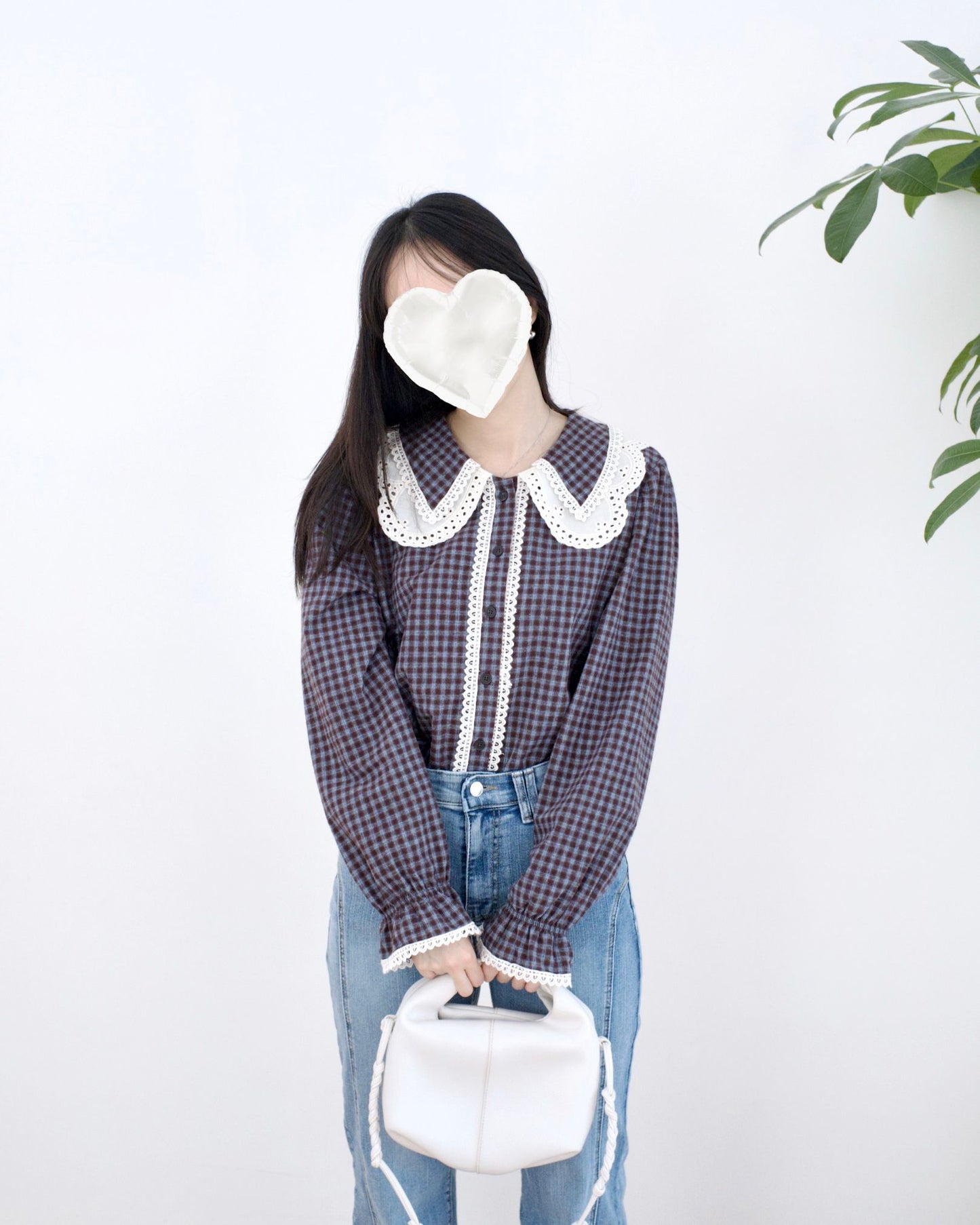 韓國Lace花邊格仔襯衫