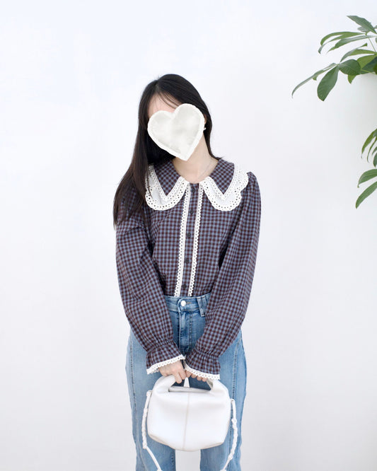 韓國Lace花邊格仔襯衫
