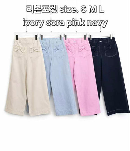 Moci 蝴蝶結口袋闊筒扯布褲