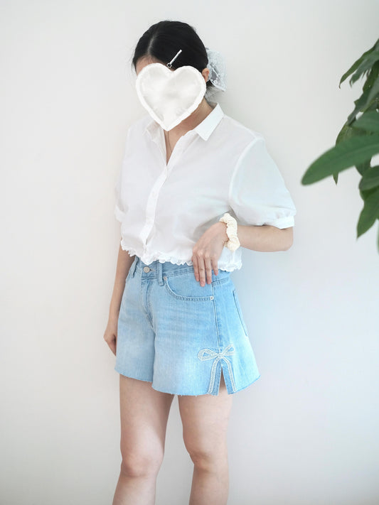 Gori 蝴蝶結刺繡牛仔短褲