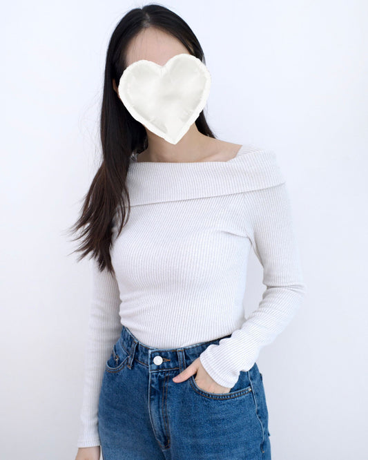 韓國斜肩淨色Top