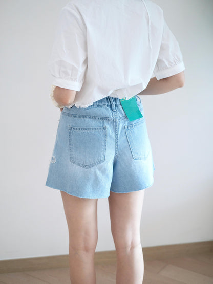 Gori 蝴蝶結刺繡牛仔短褲
