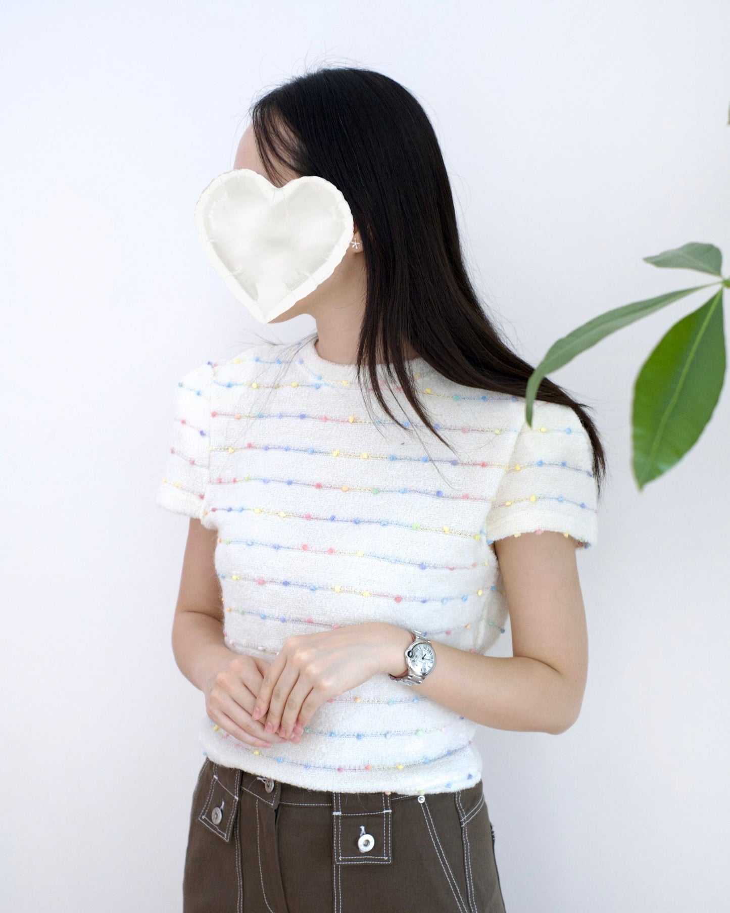 韓國彩色點點針織短袖Top