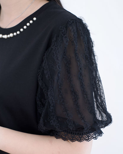 韓國珍珠併Lace透紗 Top