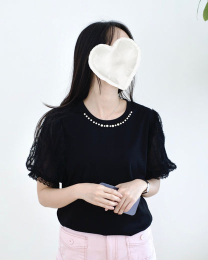 韓國珍珠併Lace透紗 Top