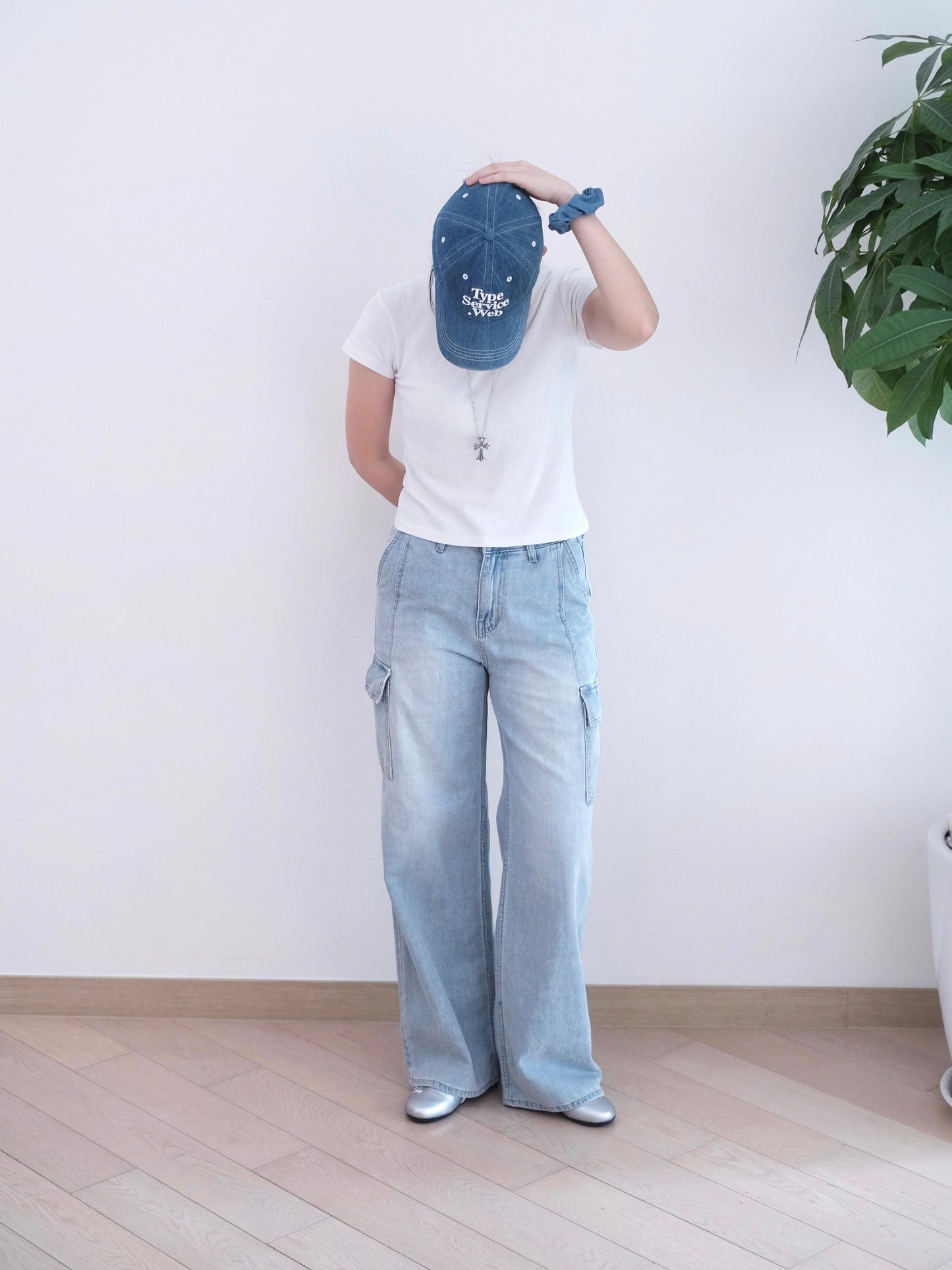 韓國闊筒工裝牛仔褲