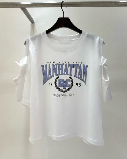鏤空蝴蝶結撞英文字Tee