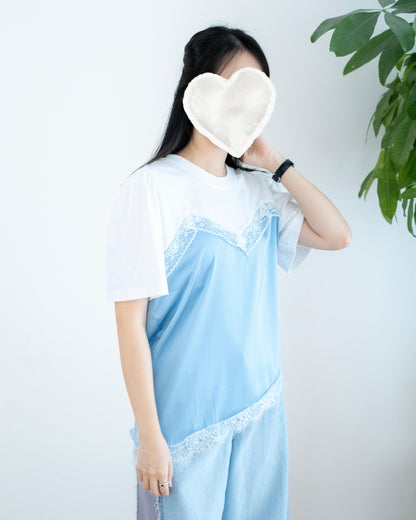 韓國緞面Lace假兩件Tee