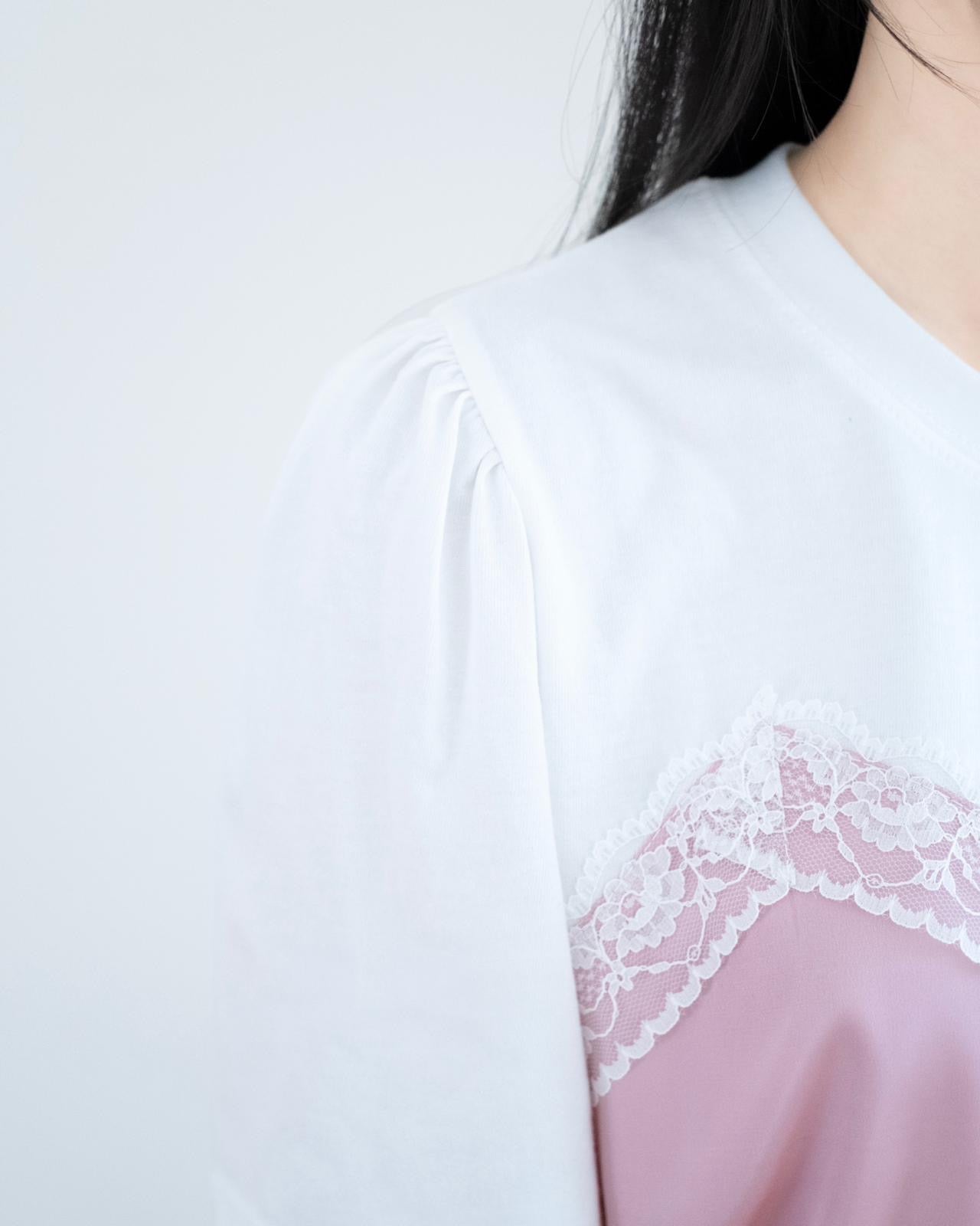 韓國緞面Lace假兩件Tee