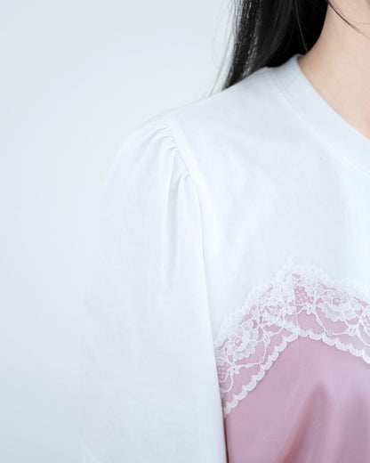 韓國緞面Lace假兩件Tee