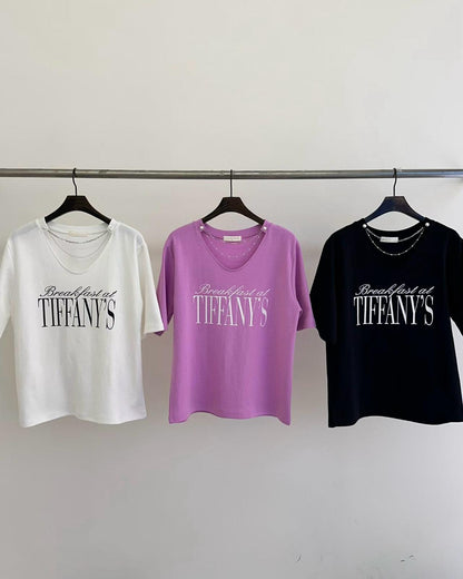 韓國小v領頸鏈Tee