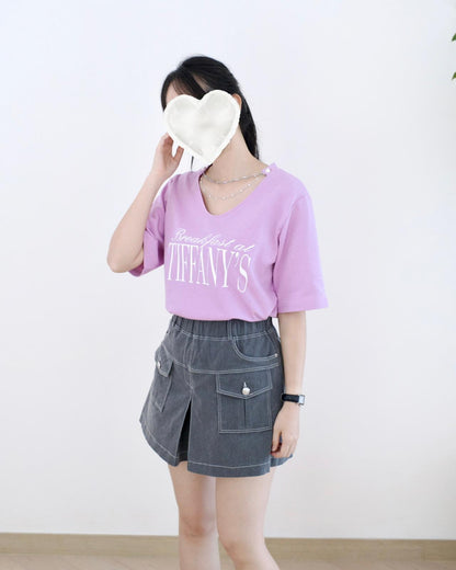 韓國小v領頸鏈Tee