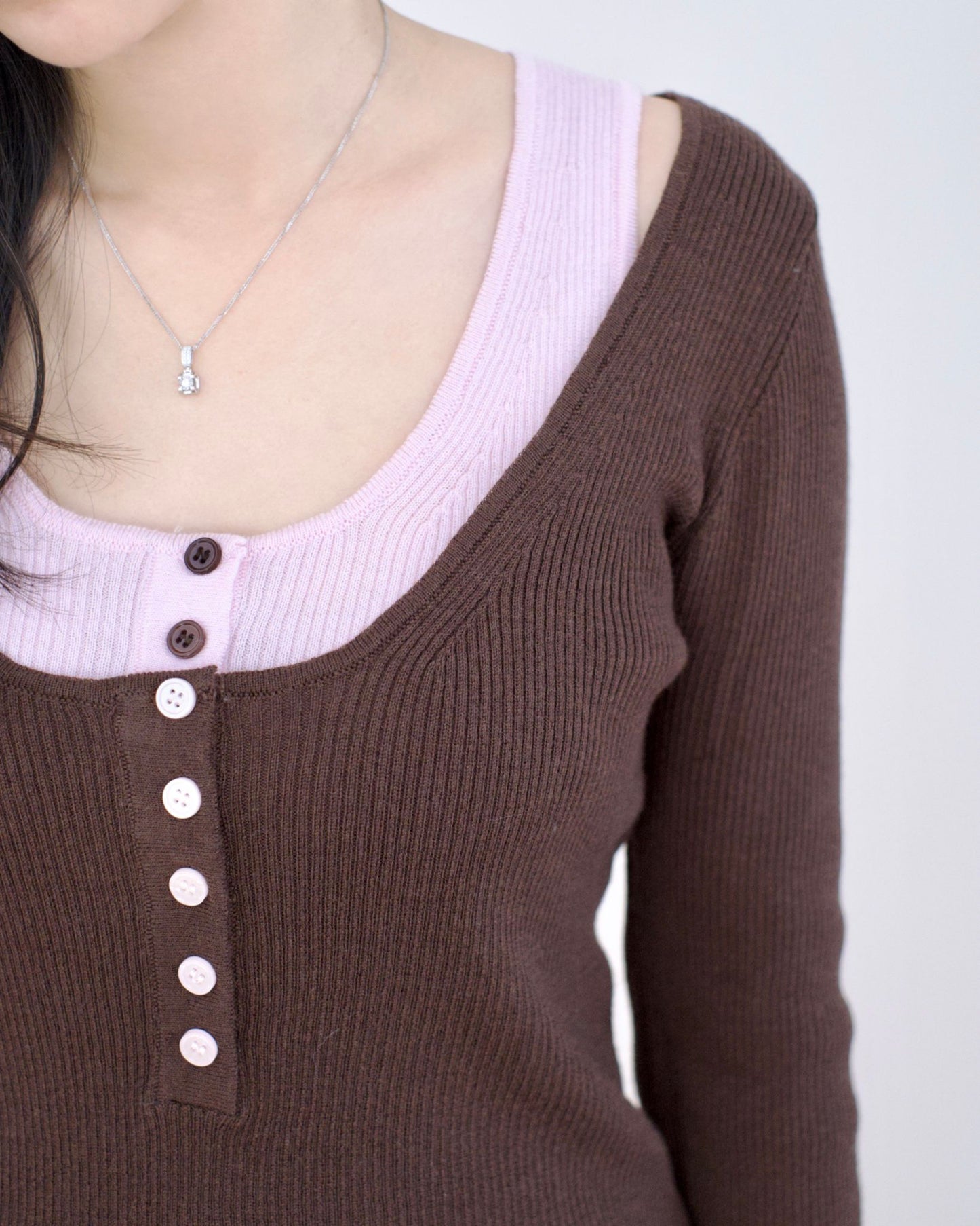 韓國併色假兩件Top