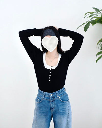 韓國併色假兩件Top