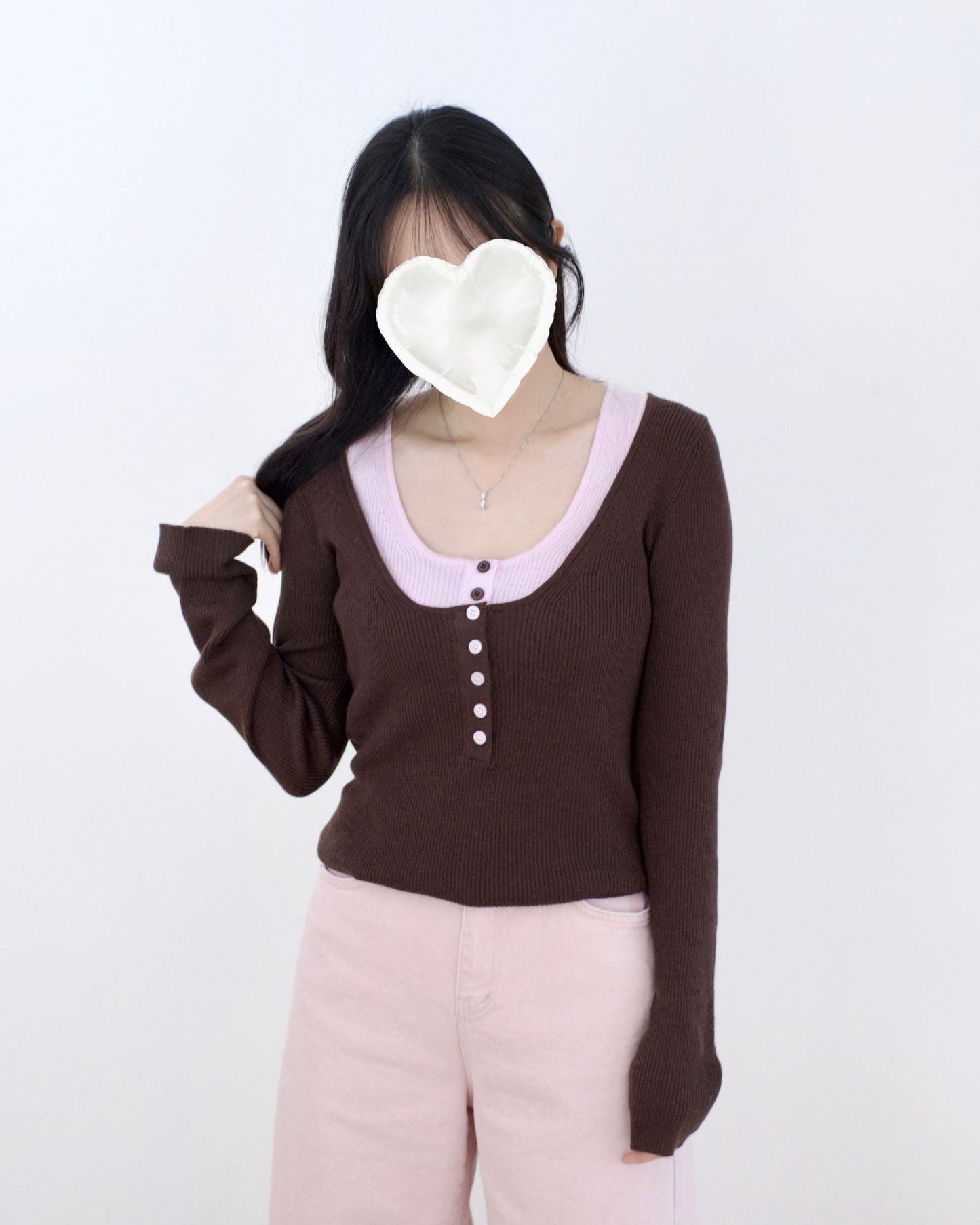 韓國併色假兩件Top