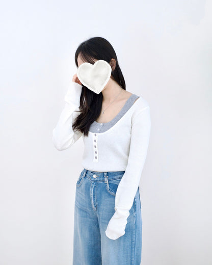 韓國併色假兩件Top