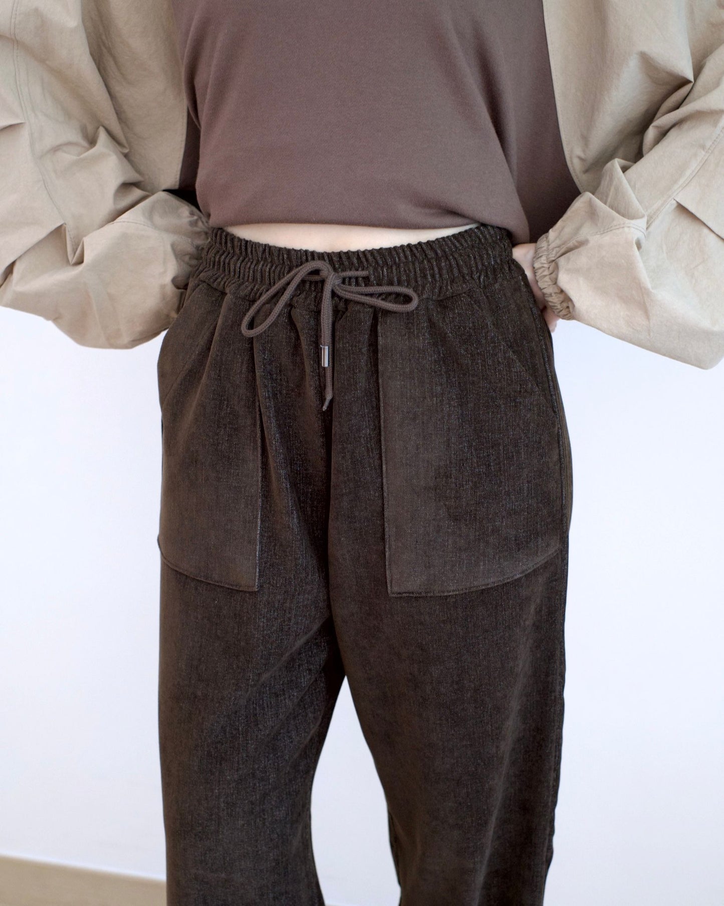 韓國毛巾料闊筒休閑褲︎