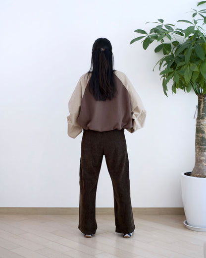 韓國毛巾料闊筒休閑褲︎