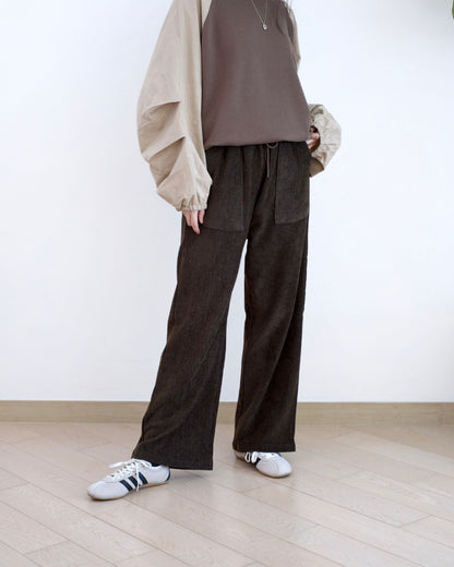 韓國毛巾料闊筒休閑褲︎