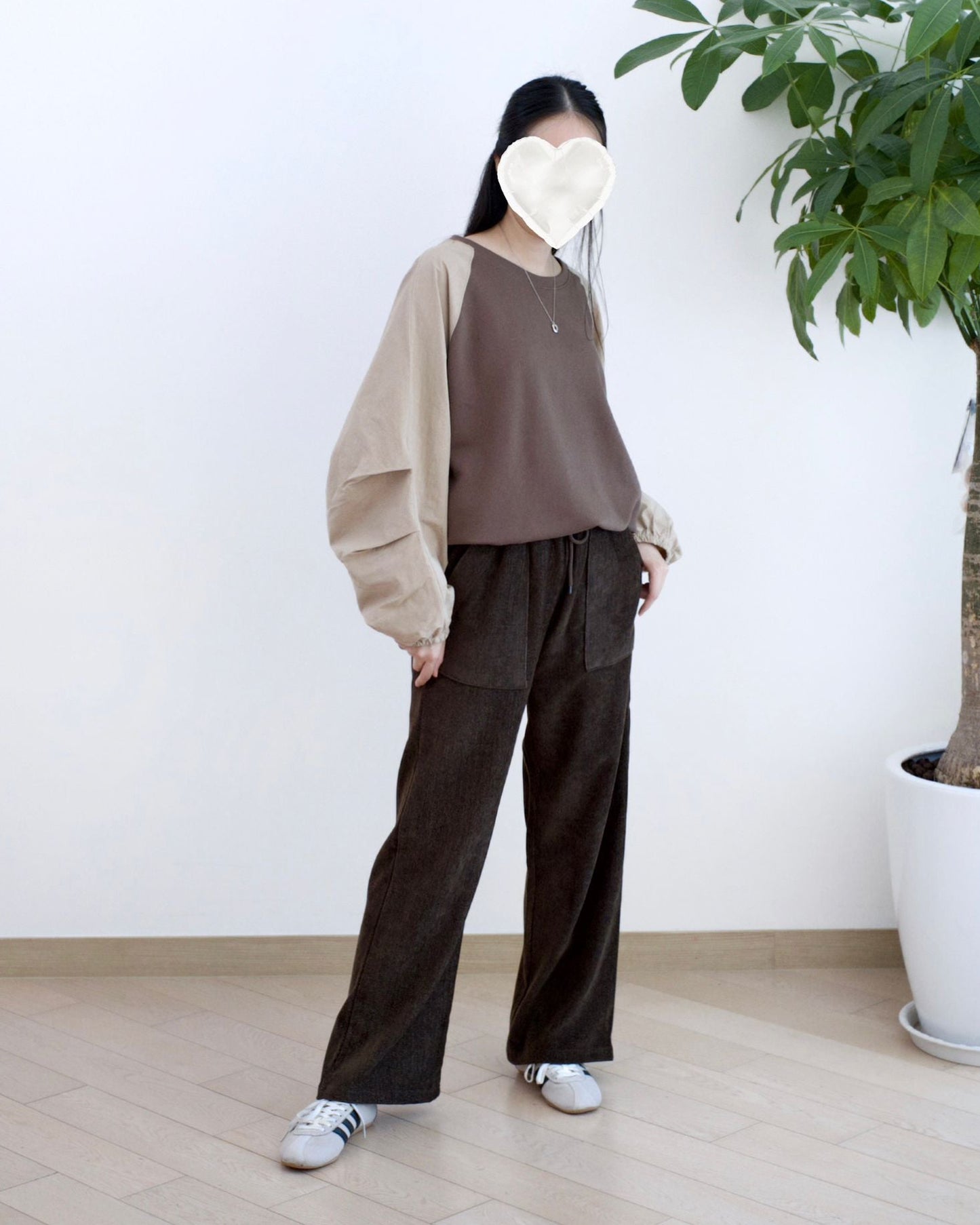 韓國毛巾料闊筒休閑褲︎