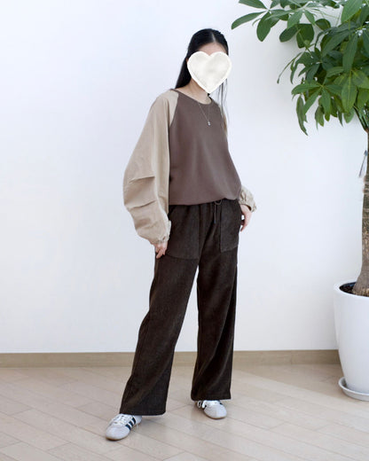 韓國毛巾料闊筒休閑褲︎