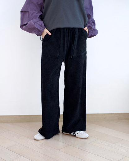 韓國毛巾料闊筒休閑褲︎