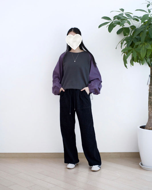 韓國毛巾料闊筒休閑褲︎