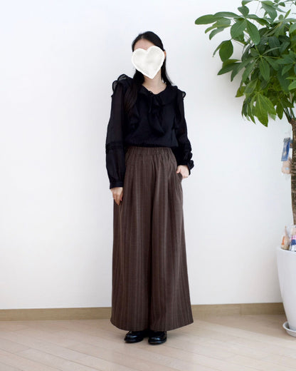 韓國條子闊筒扯布褲︎